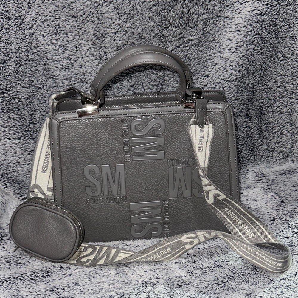 Steve Madden Charcoal Satchel with Logo Strap